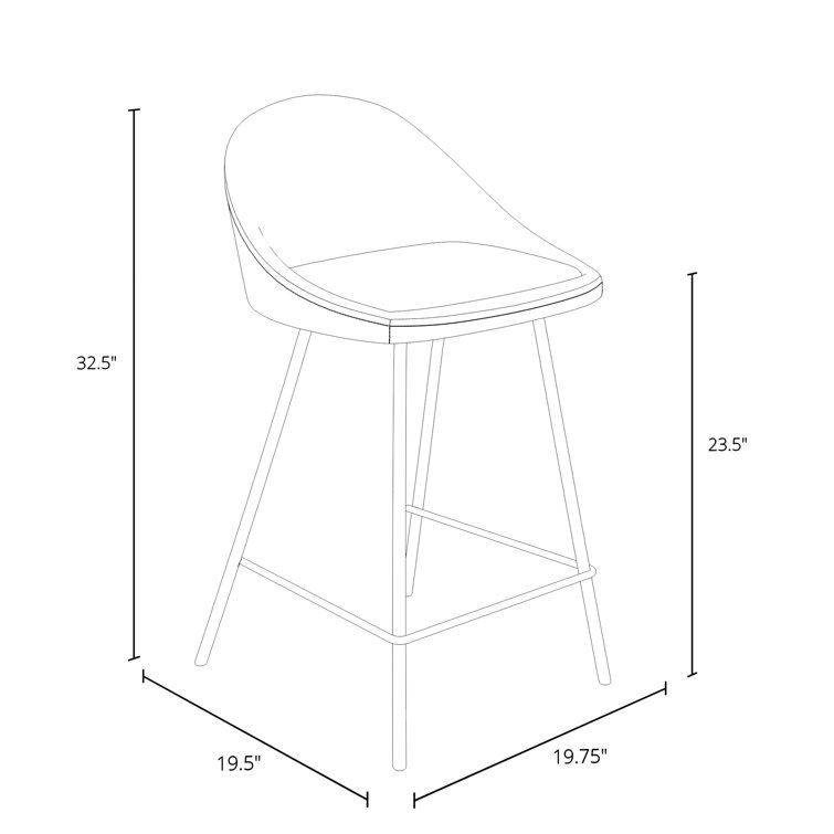 Gray Boucle Upholstered Counter Stool with Iron Legs, Set of 2