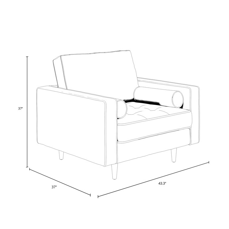 Gray Velvet Upholstered Armchair with Dark Brown Wood Legs