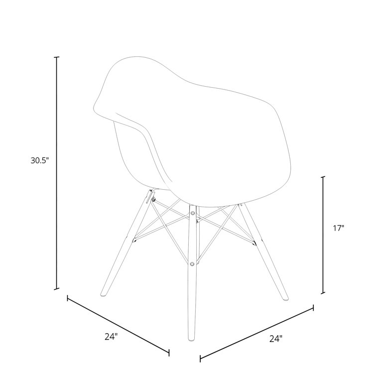 White Acrylic Arm Chair with Natural Wood Legs, Set of 2