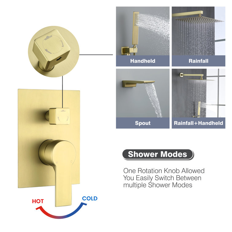 Brushed Gold Multi-Function Wall Mounted Shower System