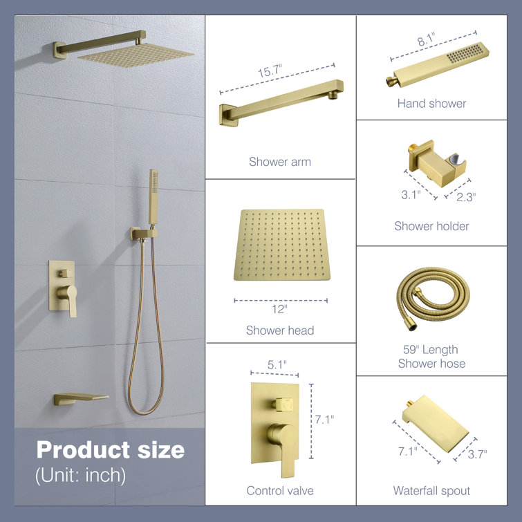 Brushed Gold Multi-Function Wall Mounted Shower System