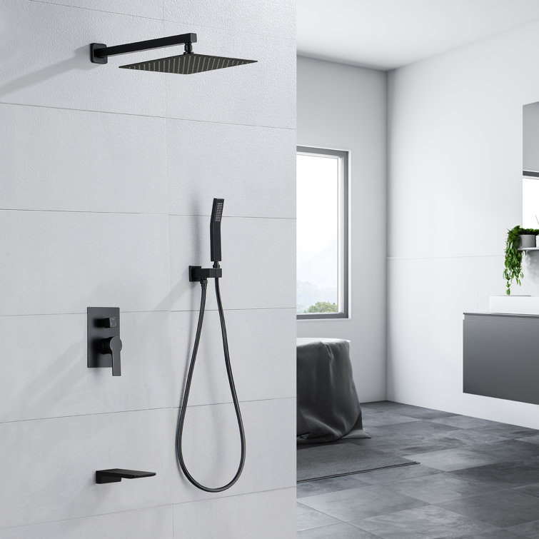 Matte Black Wall Mounted Rain Shower System with Handheld