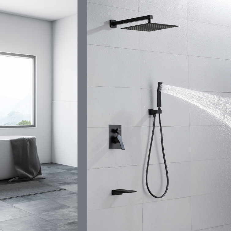 Matte Black Wall Mounted Rain Shower System with Handheld