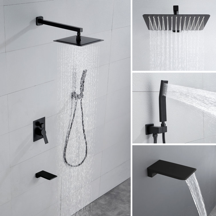 Matte Black Wall Mounted Rain Shower System with Handheld