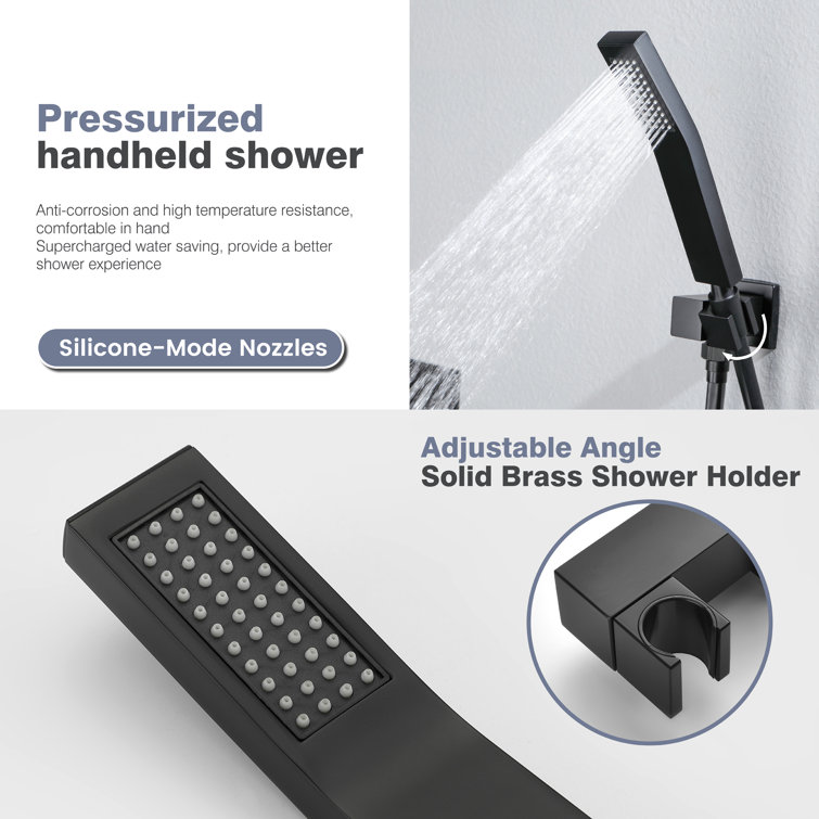 Matte Black Wall Mounted Rain Shower System with Handheld