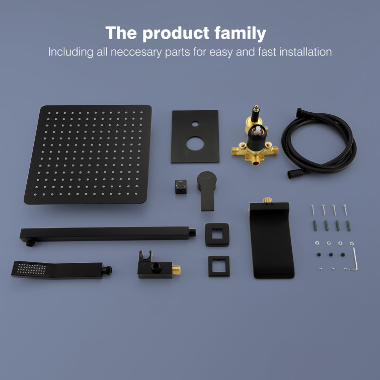 Matte Black Wall Mounted Rain Shower System with Handheld