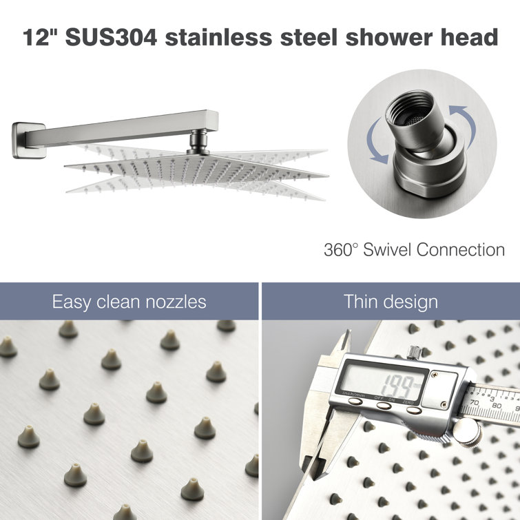 Brushed Nickel Rain Shower System with Handheld and Tub Spout