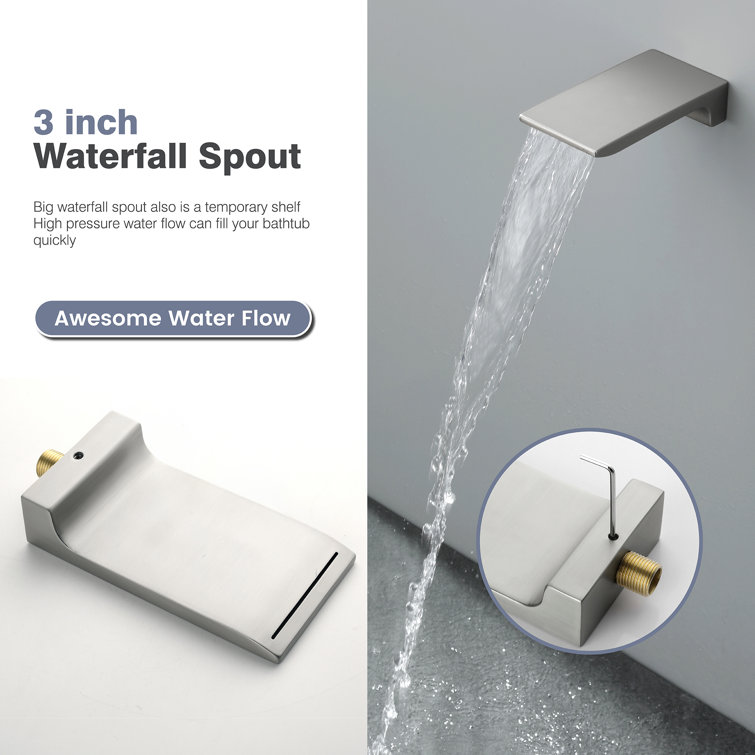 Brushed Nickel Rain Shower System with Handheld and Tub Spout