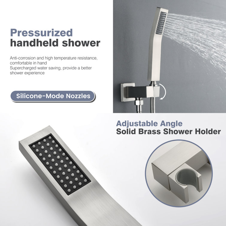 Brushed Nickel Rain Shower System with Handheld and Tub Spout