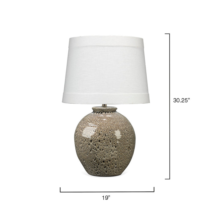 Large Brown Reactive Glaze Ceramic Table Lamp with White Linen Shade