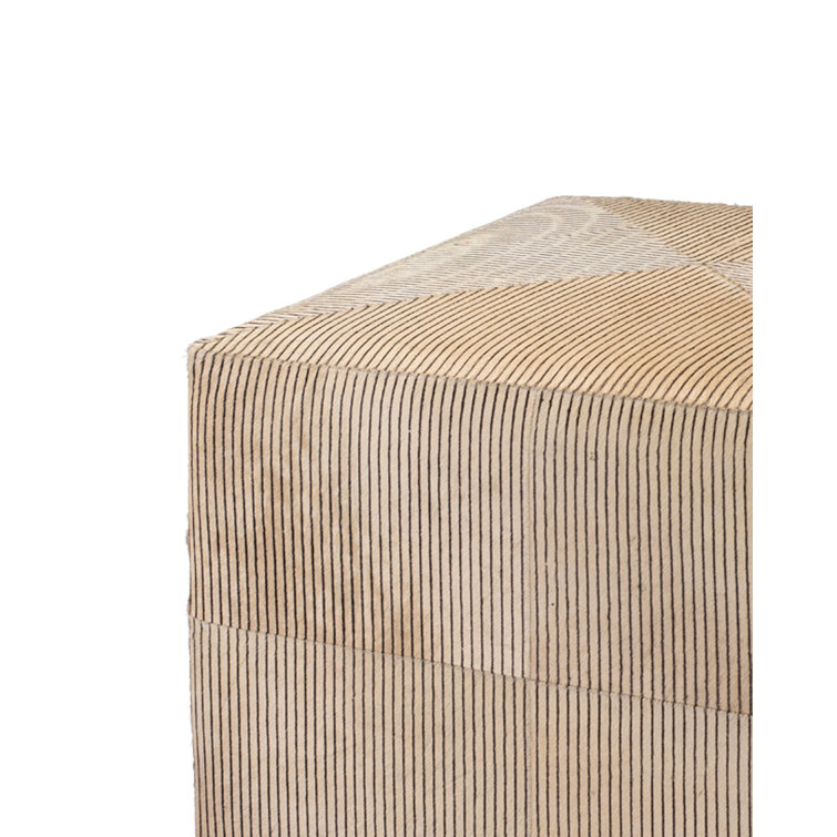 Cream and Black Pinstriped Hair-on Hide Leather Ottoman