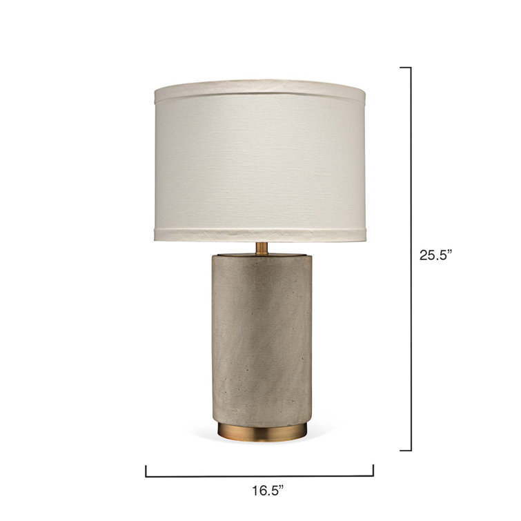 Grey Cement and Antique Brass Table Lamp with Linen Shade