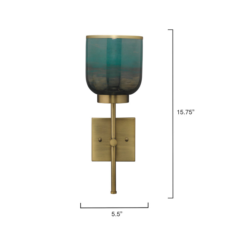 Antique Brass and Aqua Glass Single Sconce