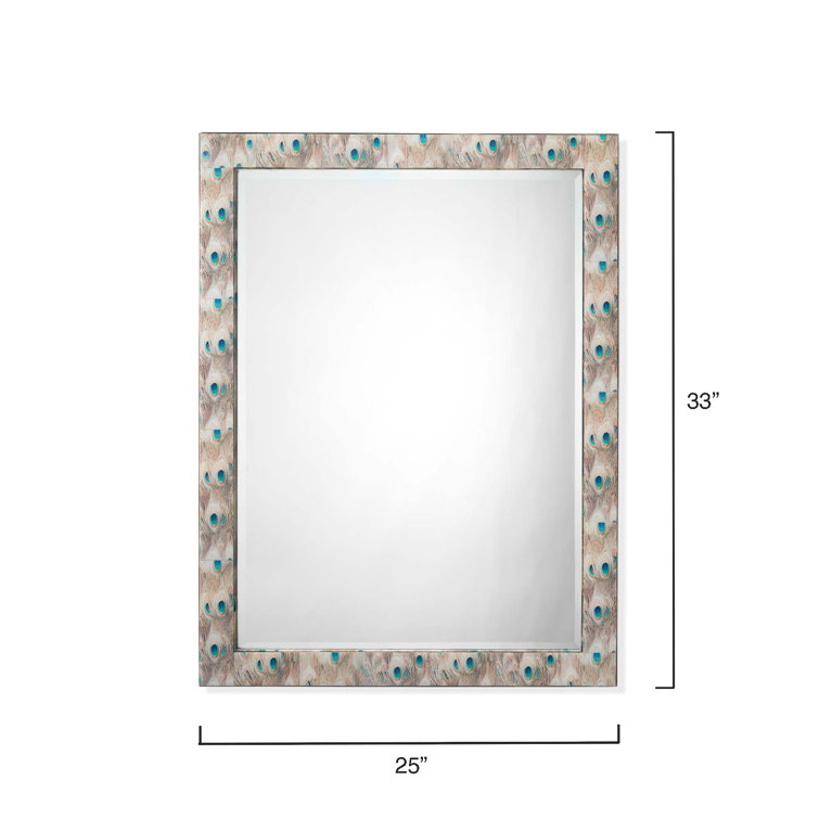 Plume Beveled Wood Frame Accent Mirror with Peacock Patterns