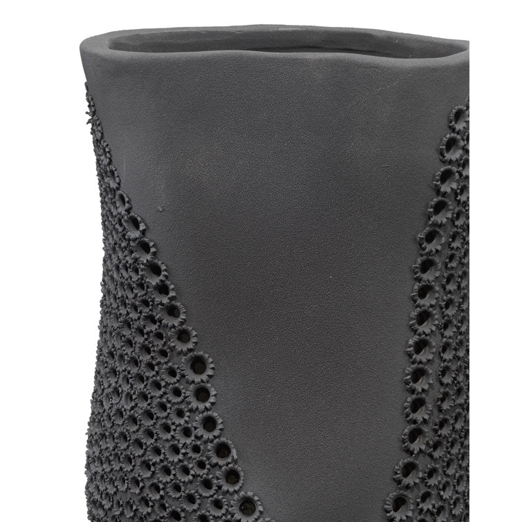 Matte Black Perforated Porcelain Decorative Table Vase