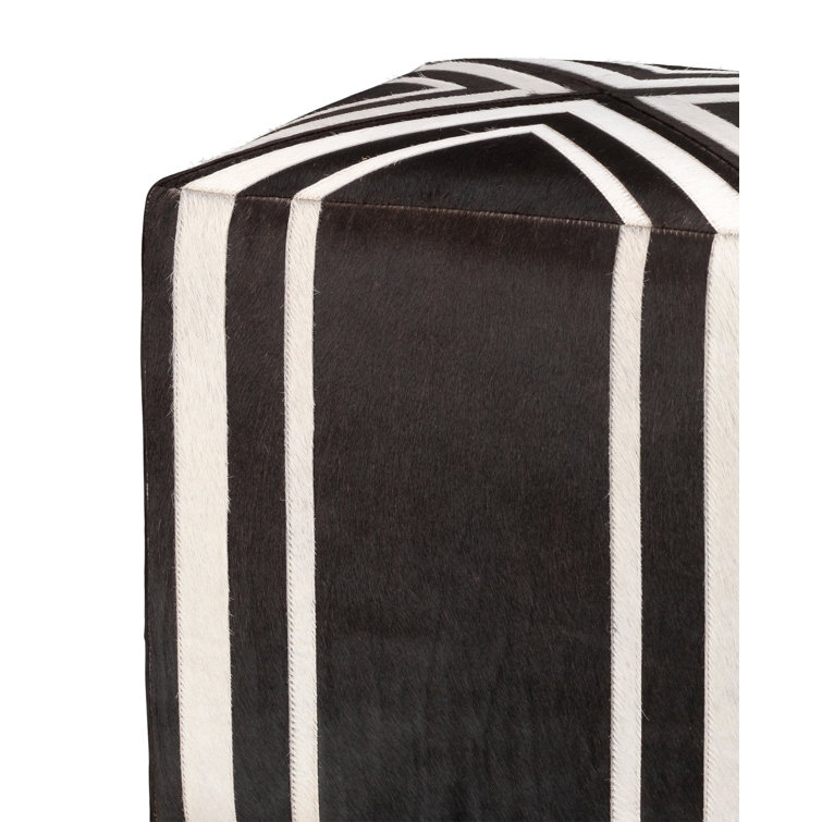 Espresso and White Hair-on-Hide Square Ottoman
