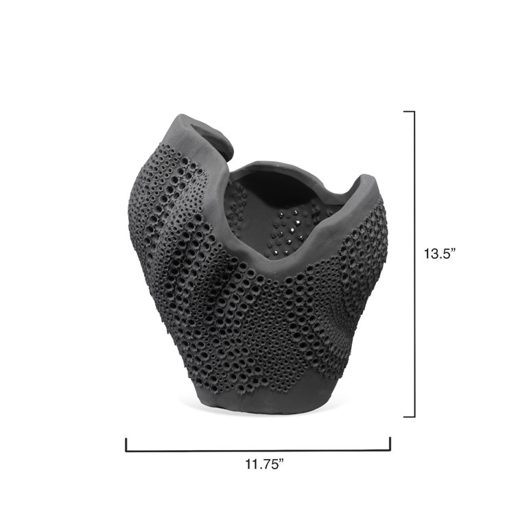 Matte Black Perforated Porcelain Decorative Vase