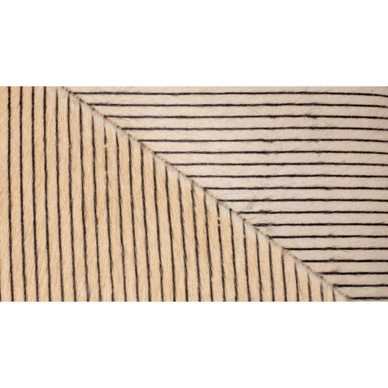 Cream and Black Pinstriped Hair-on Hide Leather Ottoman