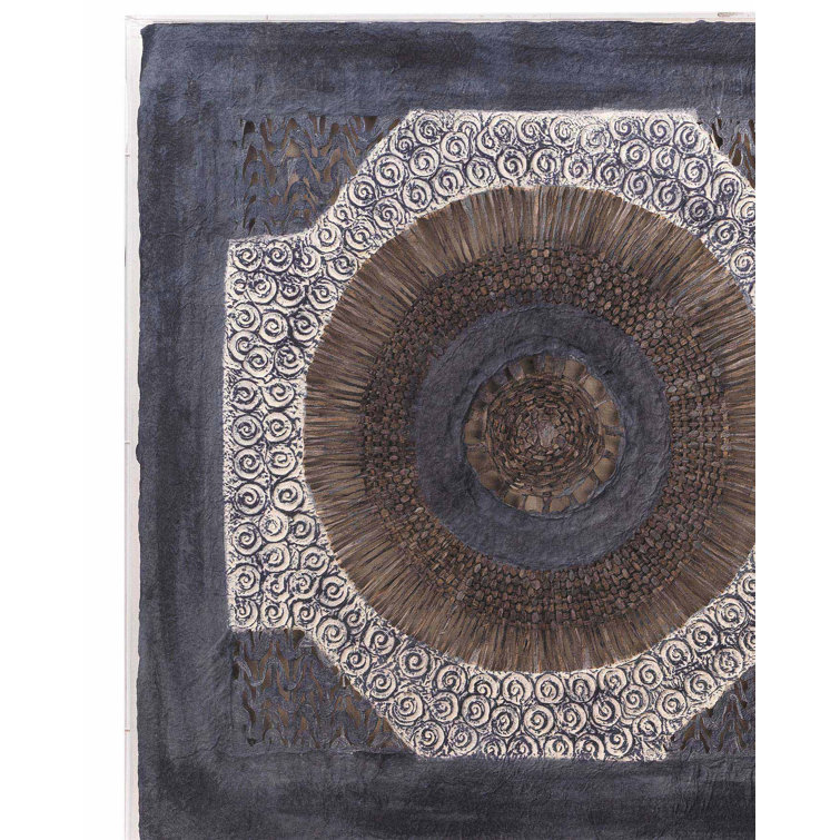 Batik Square Blue and Brown Framed Wall Art