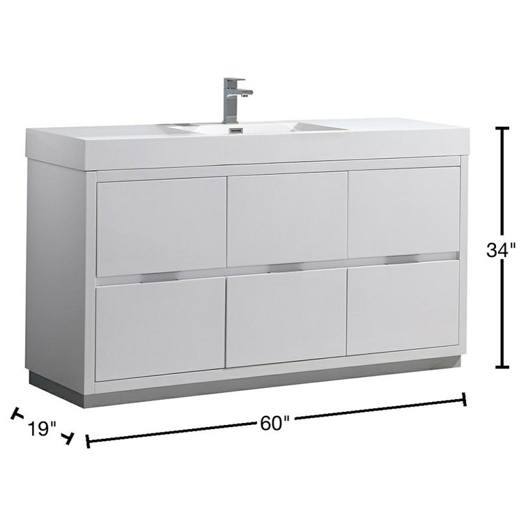 Glossy White 60" Modern Freestanding Vanity with Man-Made Stone Top