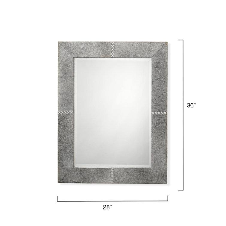 Gray Leather Rectangular Wall Mirror with Stitch Detail