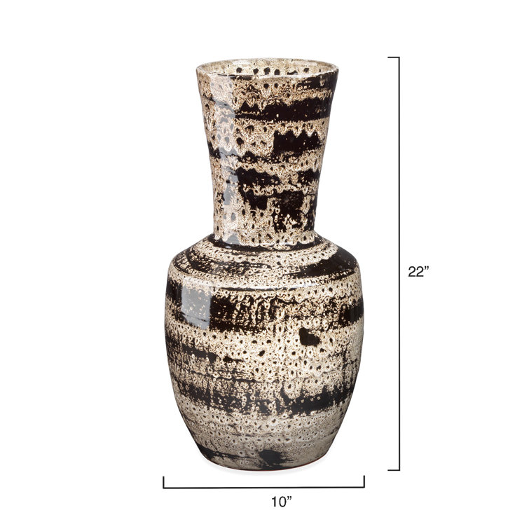 Handcrafted Beige Ceramic Decorative Jar, 22" Height