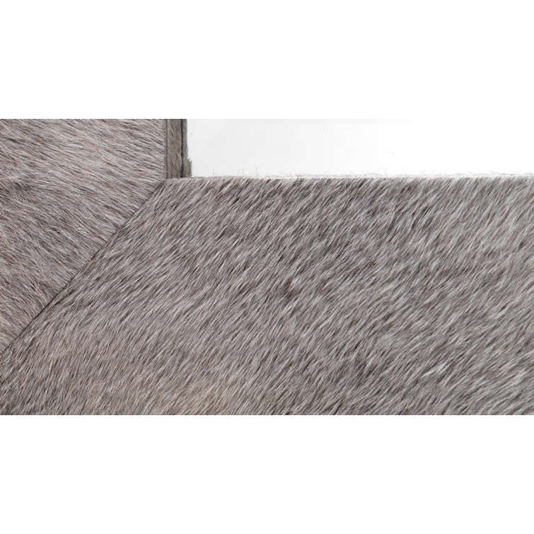 Gray Leather Rectangular Wall Mirror with Stitch Detail