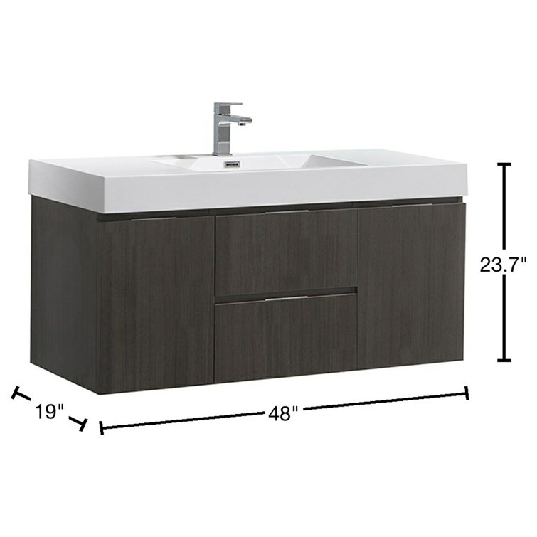 Valencia 48" Gray Oak Wall-Mount Double Sink Vanity