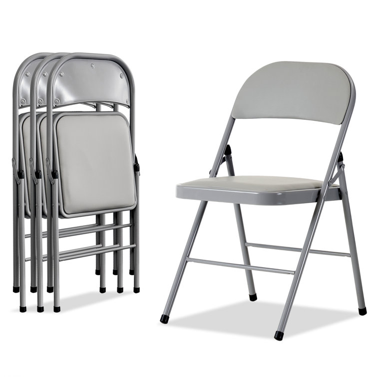 Gray Vinyl Padded Stackable Folding Chair Set of 4