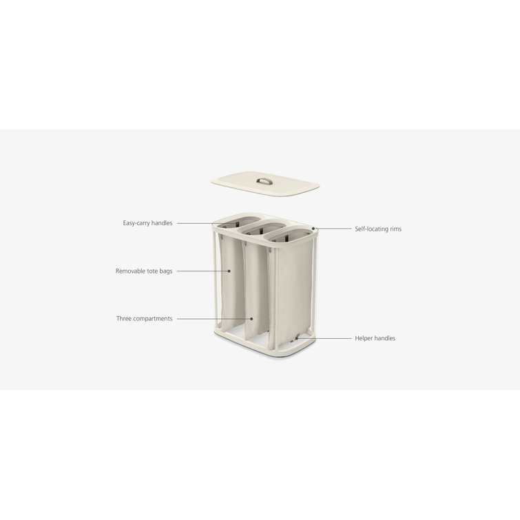 Beige Steel Laundry Sorter with Lid and Handles