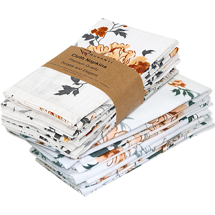 Grey Floral 100% Cotton 20x20 Inch Napkins Set of 12