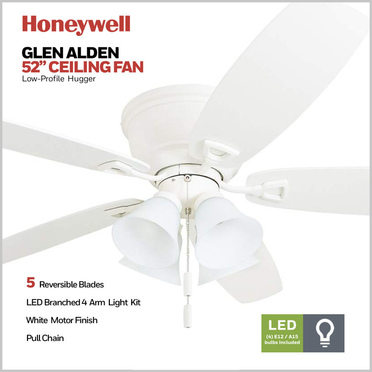 52" White Flush Mount LED Ceiling Fan with Light