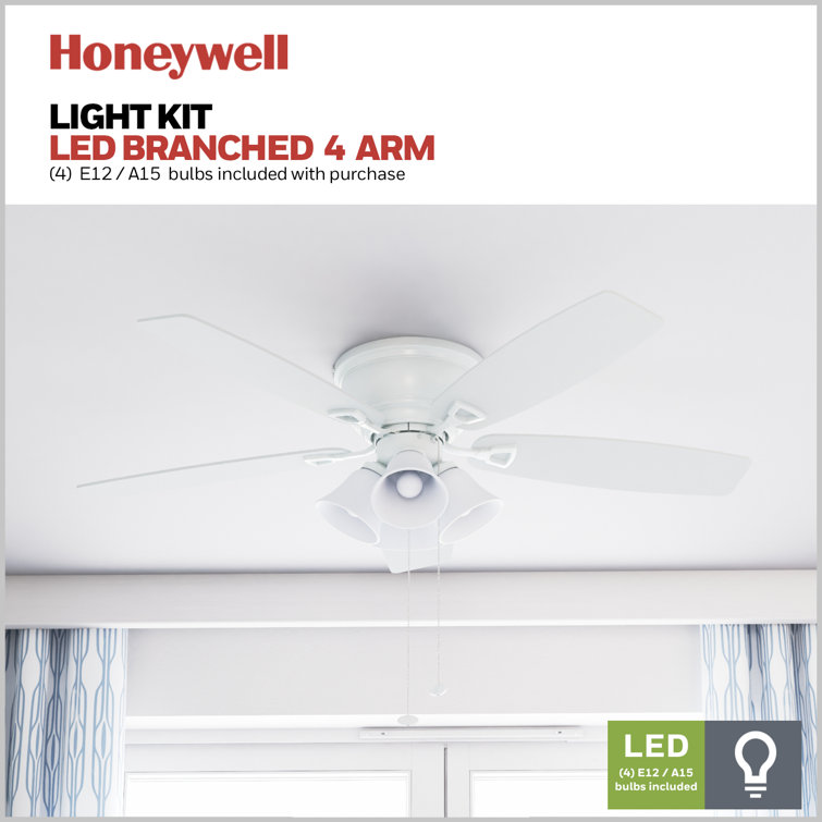 52" White Flush Mount LED Ceiling Fan with Light