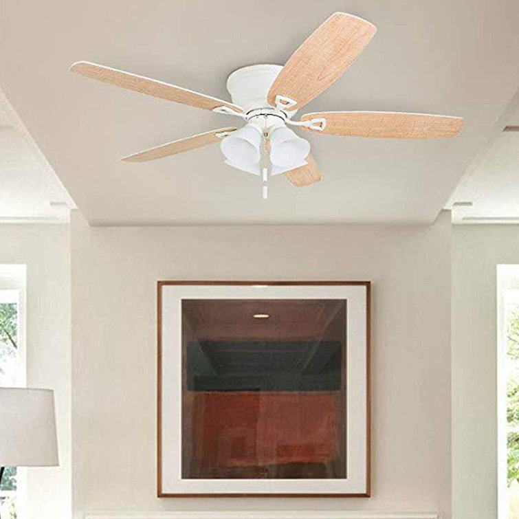 52" White Flush Mount LED Ceiling Fan with Light