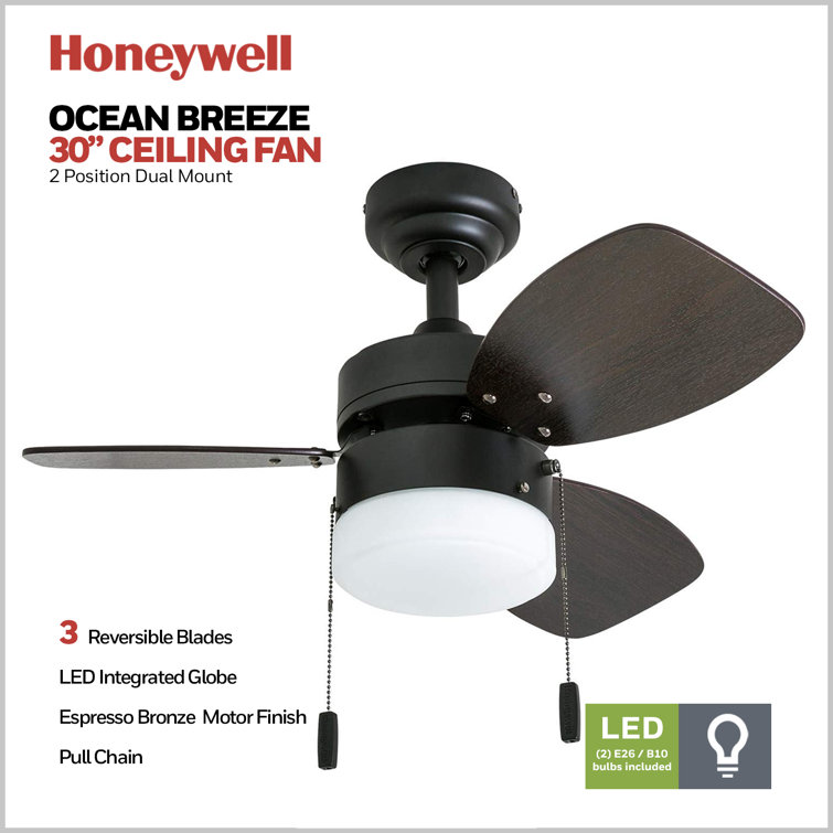 Ocean Breeze 30" Bronze LED Ceiling Fan with Reversible Blades