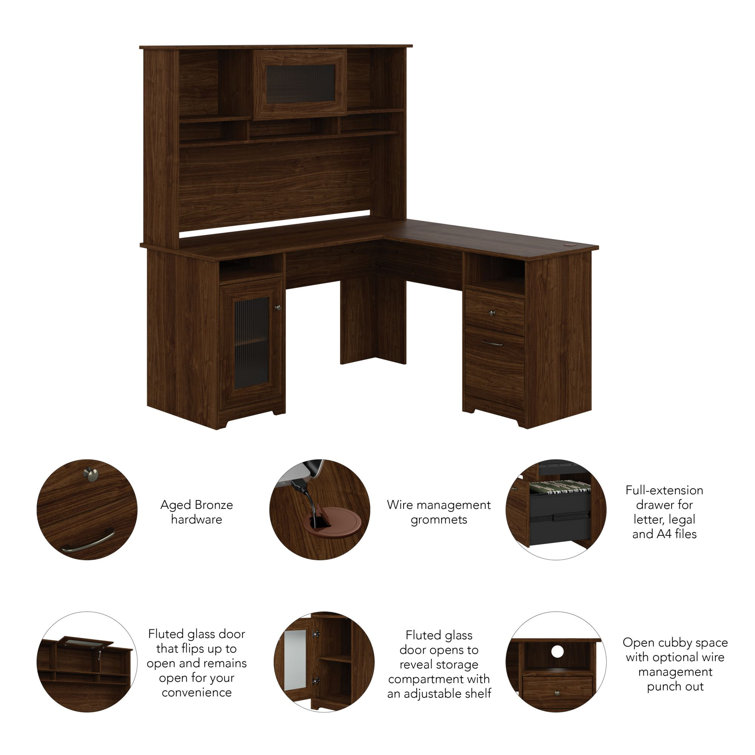 Modern Walnut L-Shaped Desk with Hutch and USB Hub