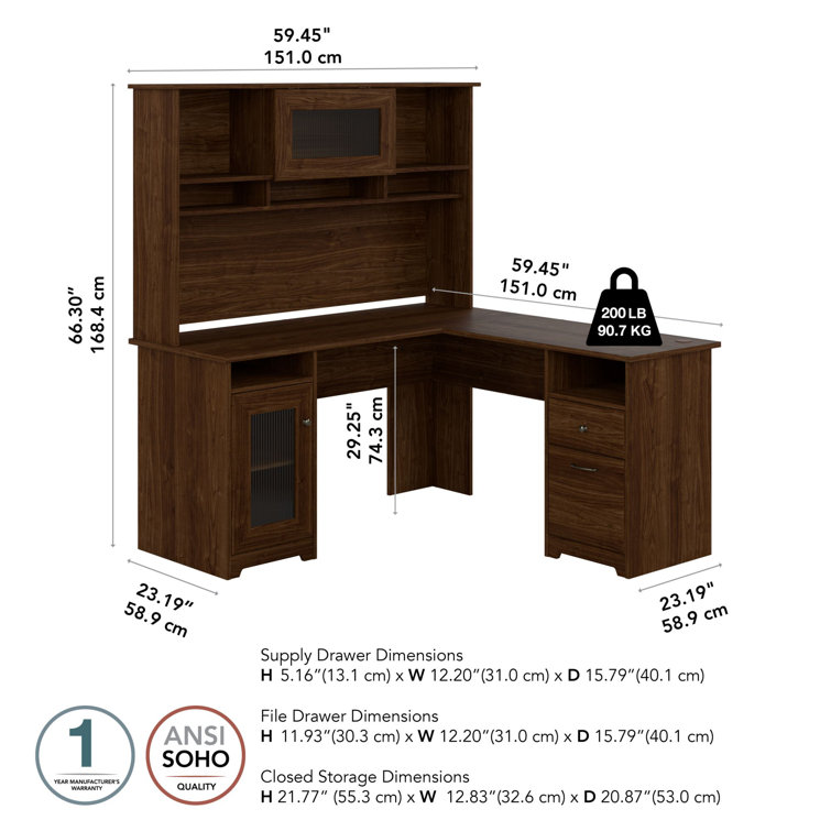 Modern Walnut L-Shaped Desk with Hutch and USB Hub