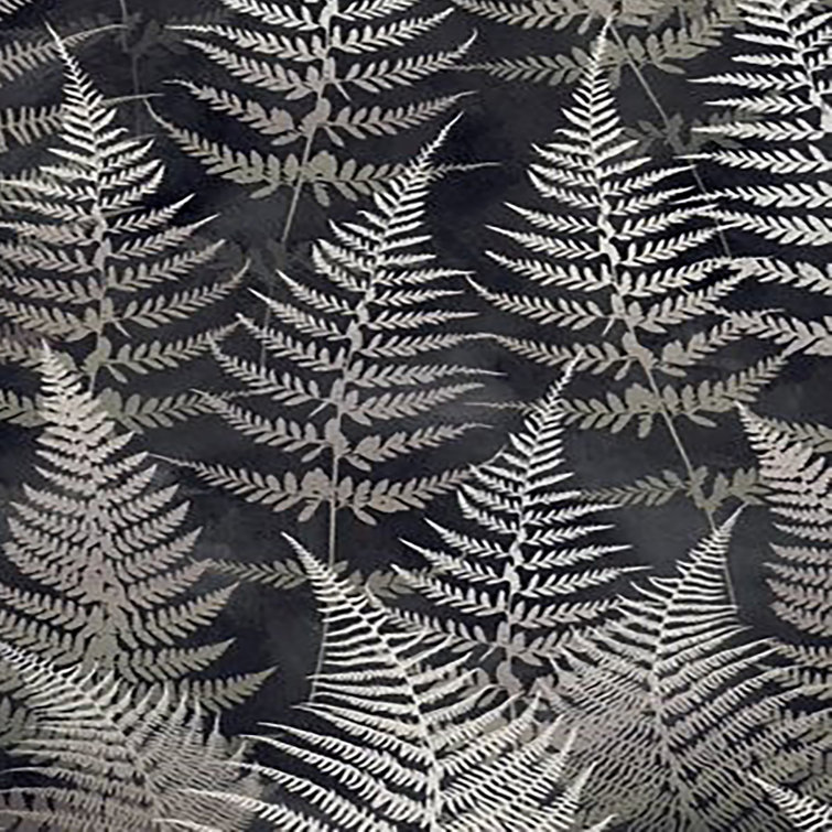 Charcoal and Silver Fern Pattern Removable Wallpaper Roll