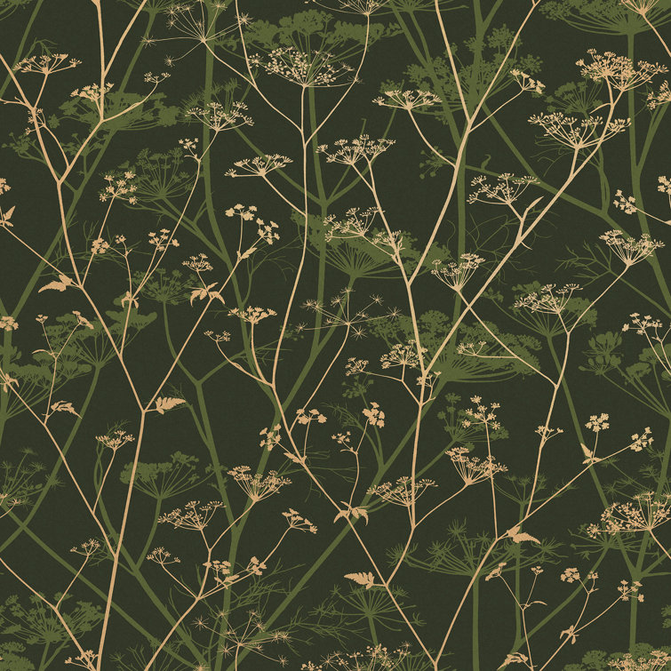 Sage and Gold Wild Chervil Floral Wallpaper Roll