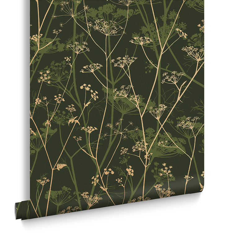 Sage and Gold Wild Chervil Floral Wallpaper Roll