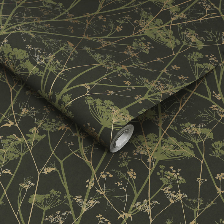 Sage and Gold Wild Chervil Floral Wallpaper Roll