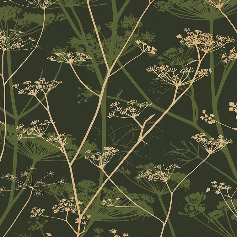 Sage and Gold Wild Chervil Floral Wallpaper Roll