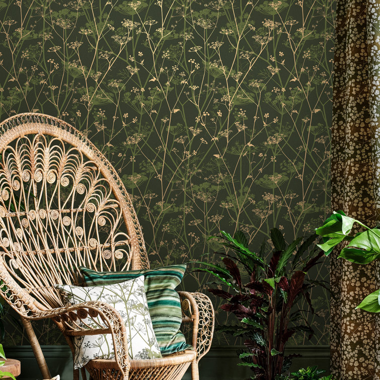 Sage and Gold Wild Chervil Floral Wallpaper Roll