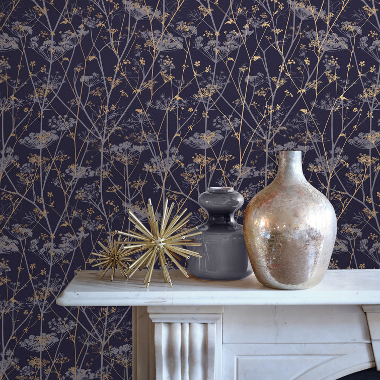 Sage and Gold Wild Chervil Floral Wallpaper Roll