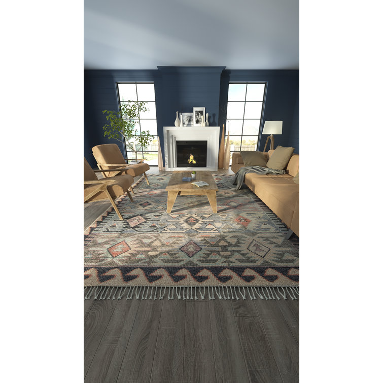 Nomad Blue Wool Hand-Knotted Geometric Area Rug
