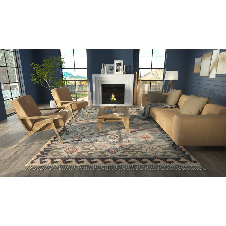 Nomad Blue Wool Hand-Knotted Geometric Area Rug