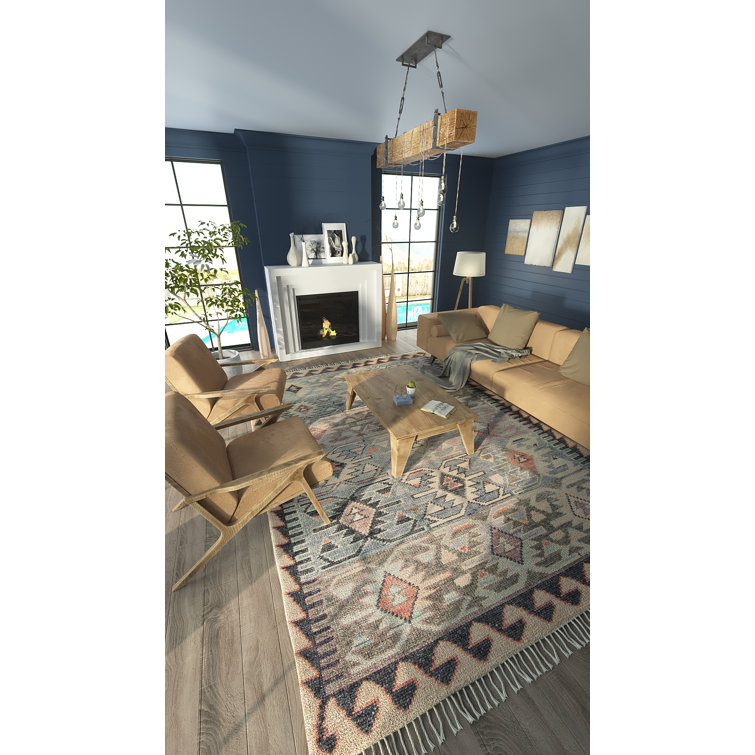 Nomad Blue Wool Hand-Knotted Geometric Area Rug