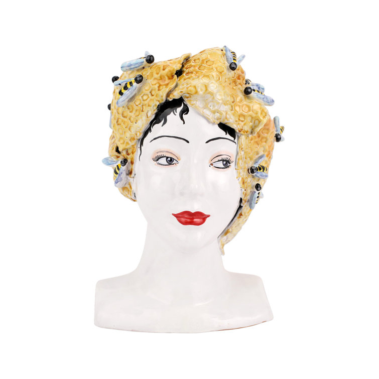Multicolored Ceramic Honeycomb Head Figurine, 12.25" Tall