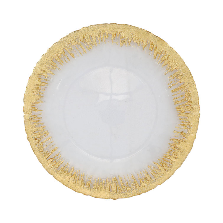 Handcrafted Rufolo 13'' Gold Brushstroke Glass Charger