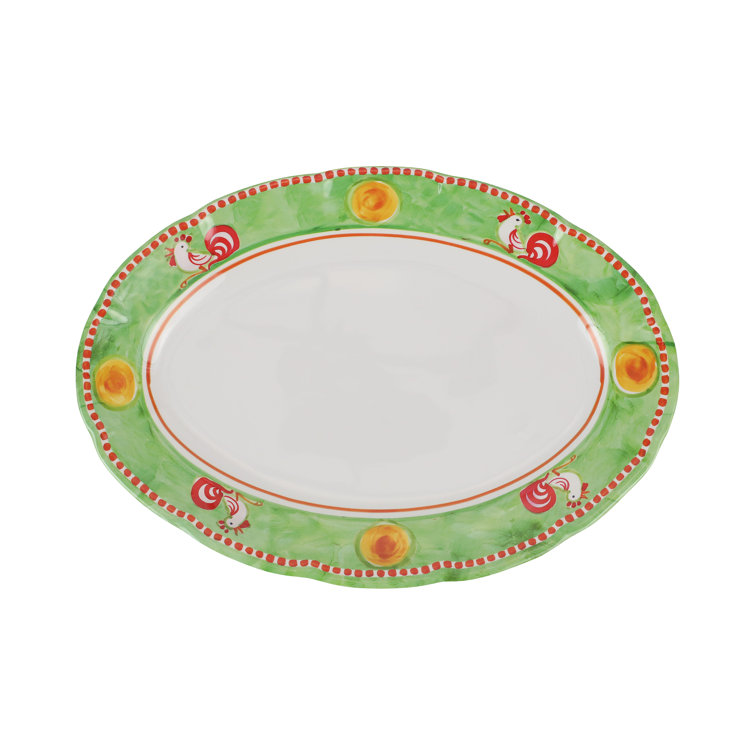 Green Melamine Oval Platter with Animal Print